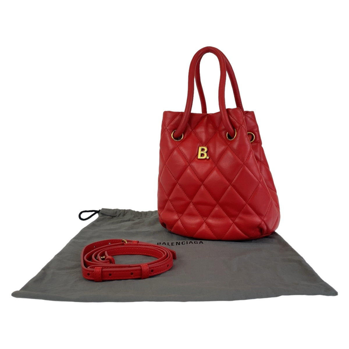 BALENCIAGA Shoulder Bag 600327 leather Red Gold Metal BBucket Bag
