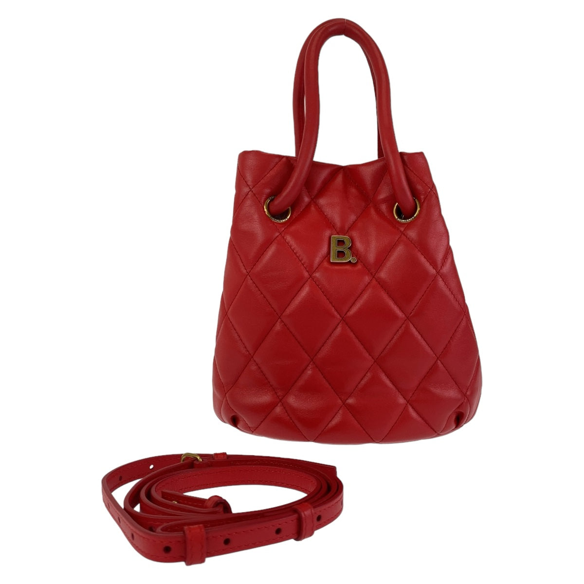 BALENCIAGA Shoulder Bag 600327 leather Red Gold Metal BBucket Bag