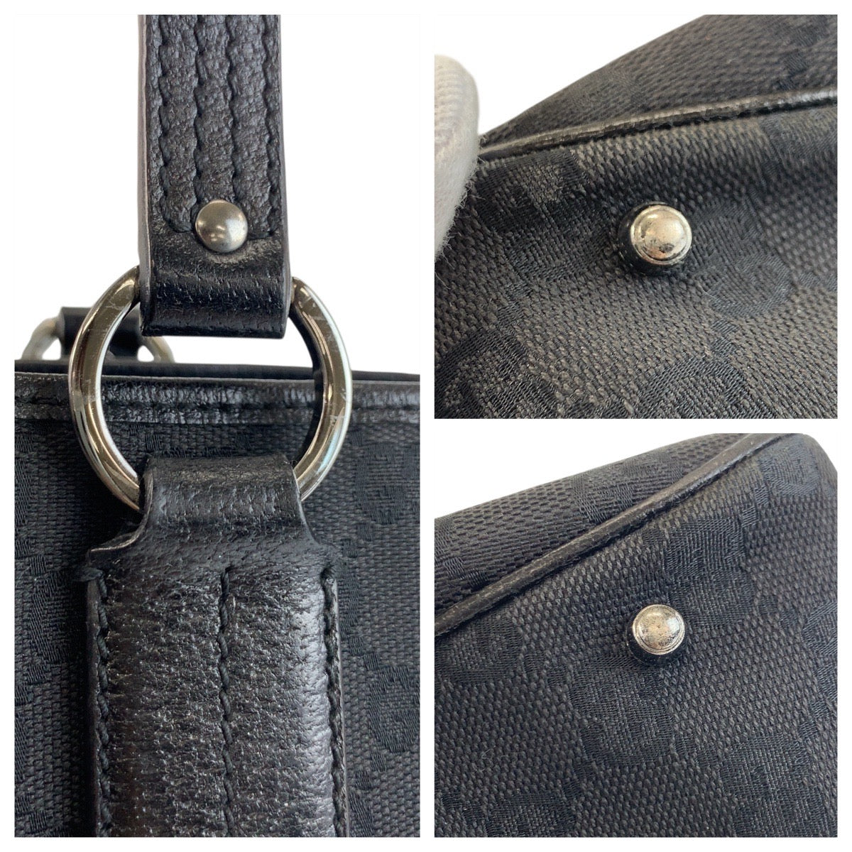 GUCCI Tote Bag 113019 GG canvas Black SilverMetal