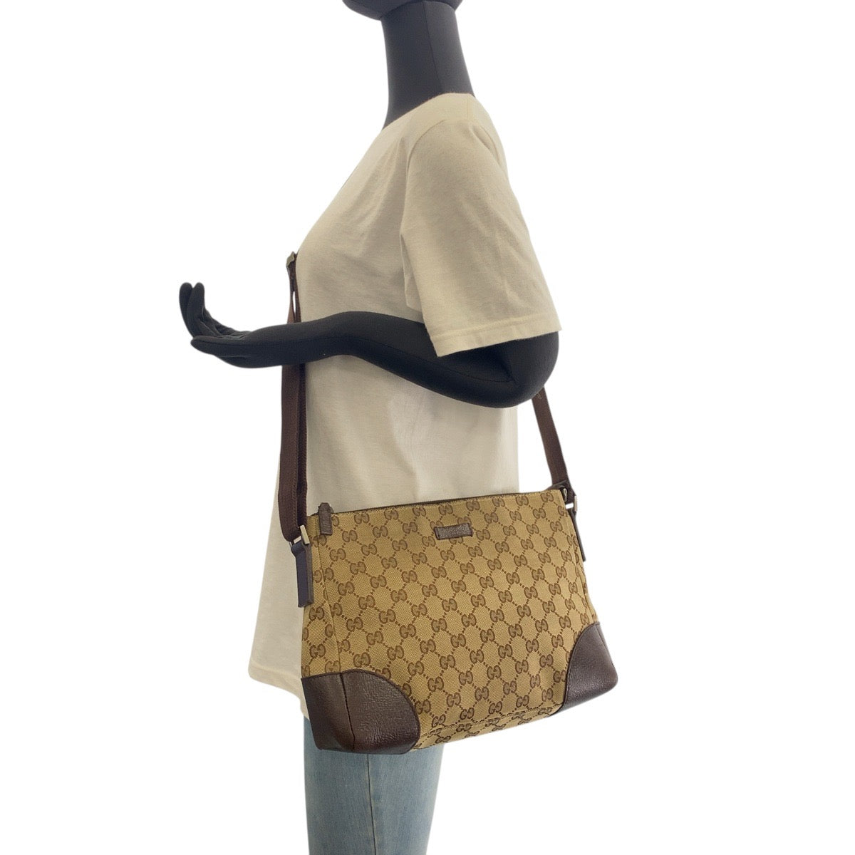 GUCCI Shoulder Bag 114 273 GG canvas Beige Brown SilverMetal