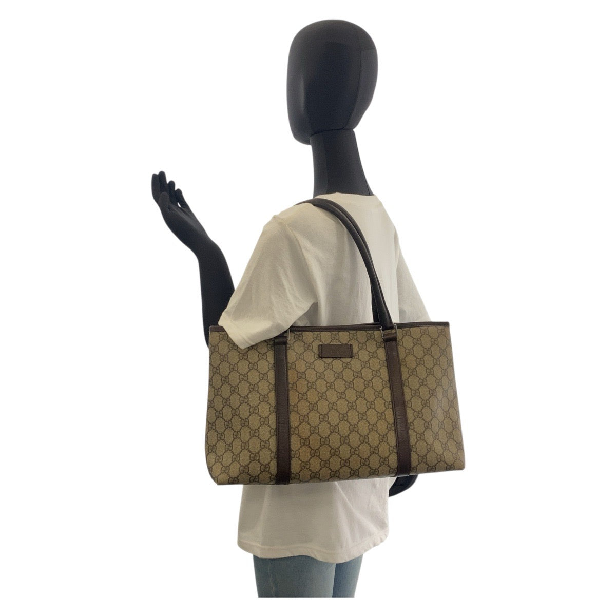 GUCCI Tote Bag 114595 GG Supreme Canvas Beige Brown SilverMetal