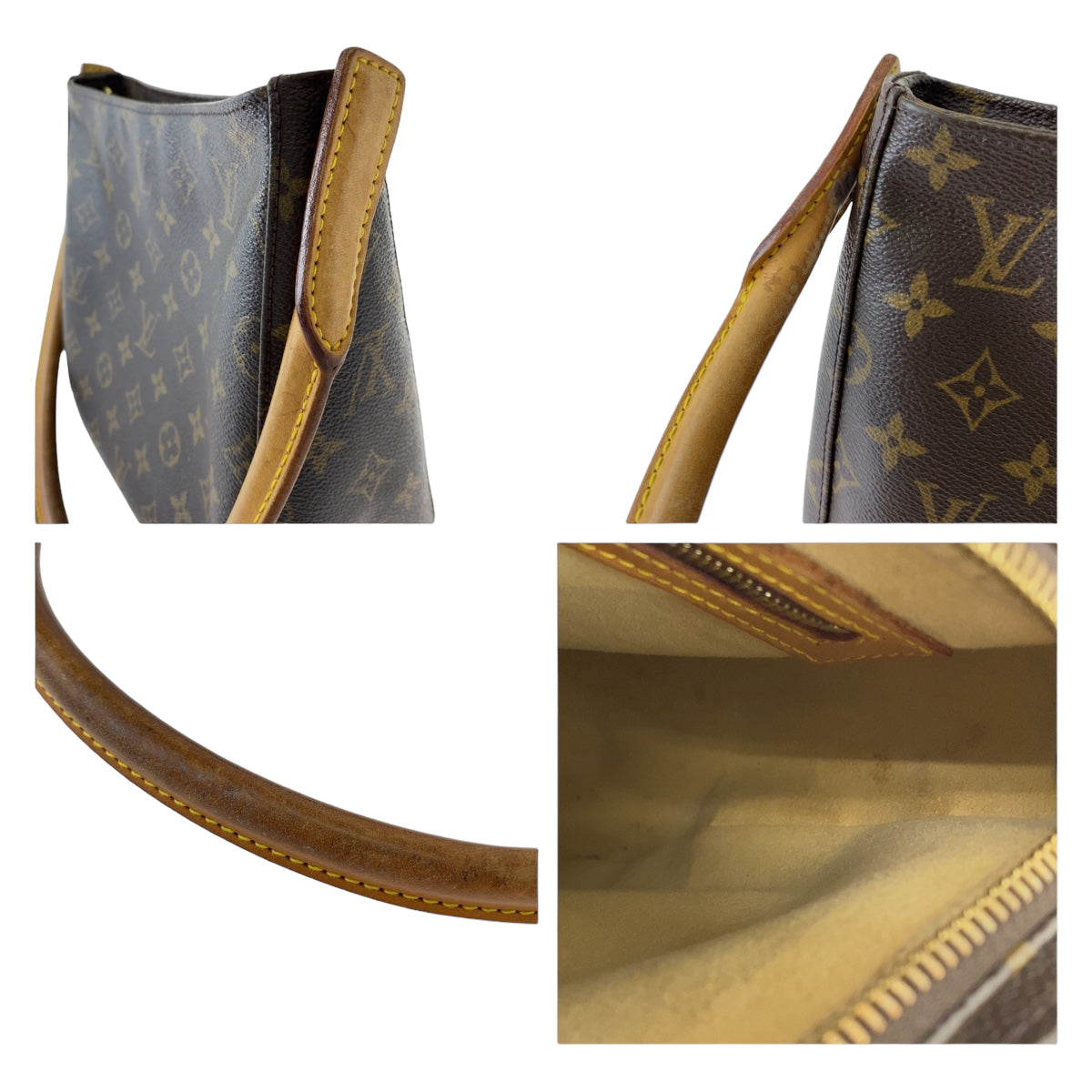 LOUIS VUITTON Shoulder Bag M51146 PVC Brown Gold Metal Monogram LoopingMM