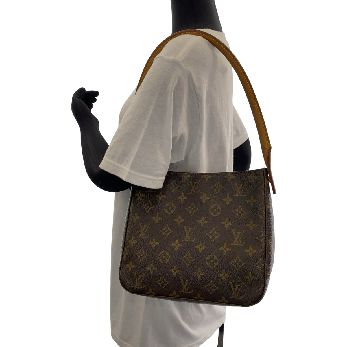 LOUIS VUITTON Shoulder Bag M51146 PVC Brown Gold Metal Monogram LoopingMM