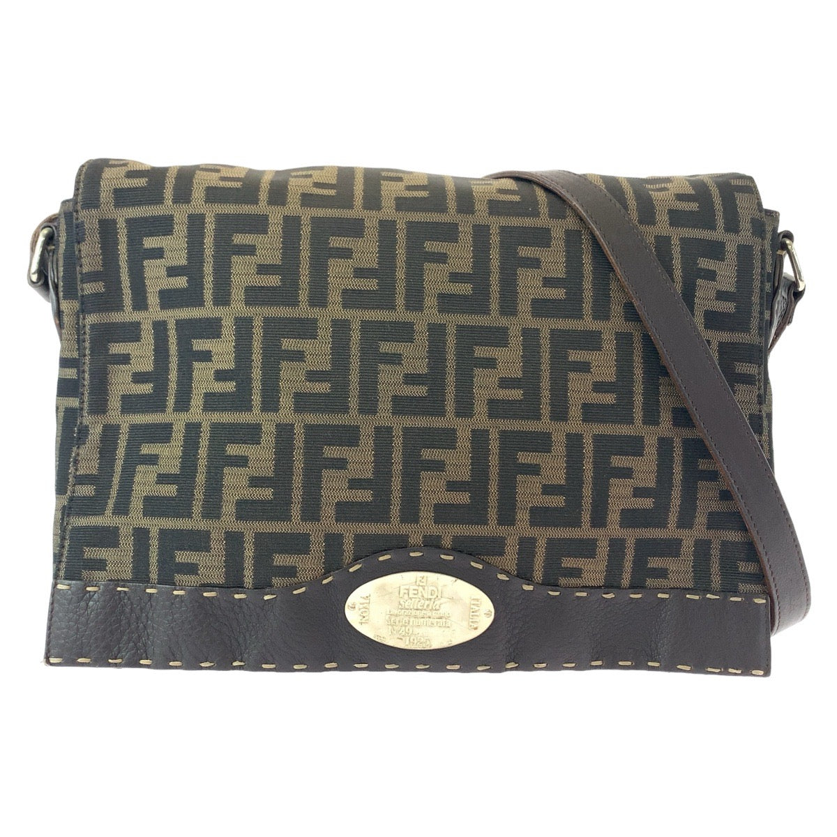 FENDI Shoulder Bag canvas Brown Gold Metal Zucca