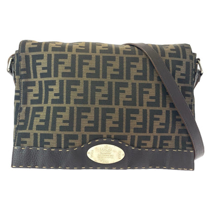 FENDI Shoulder Bag canvas Brown Gold Metal Zucca