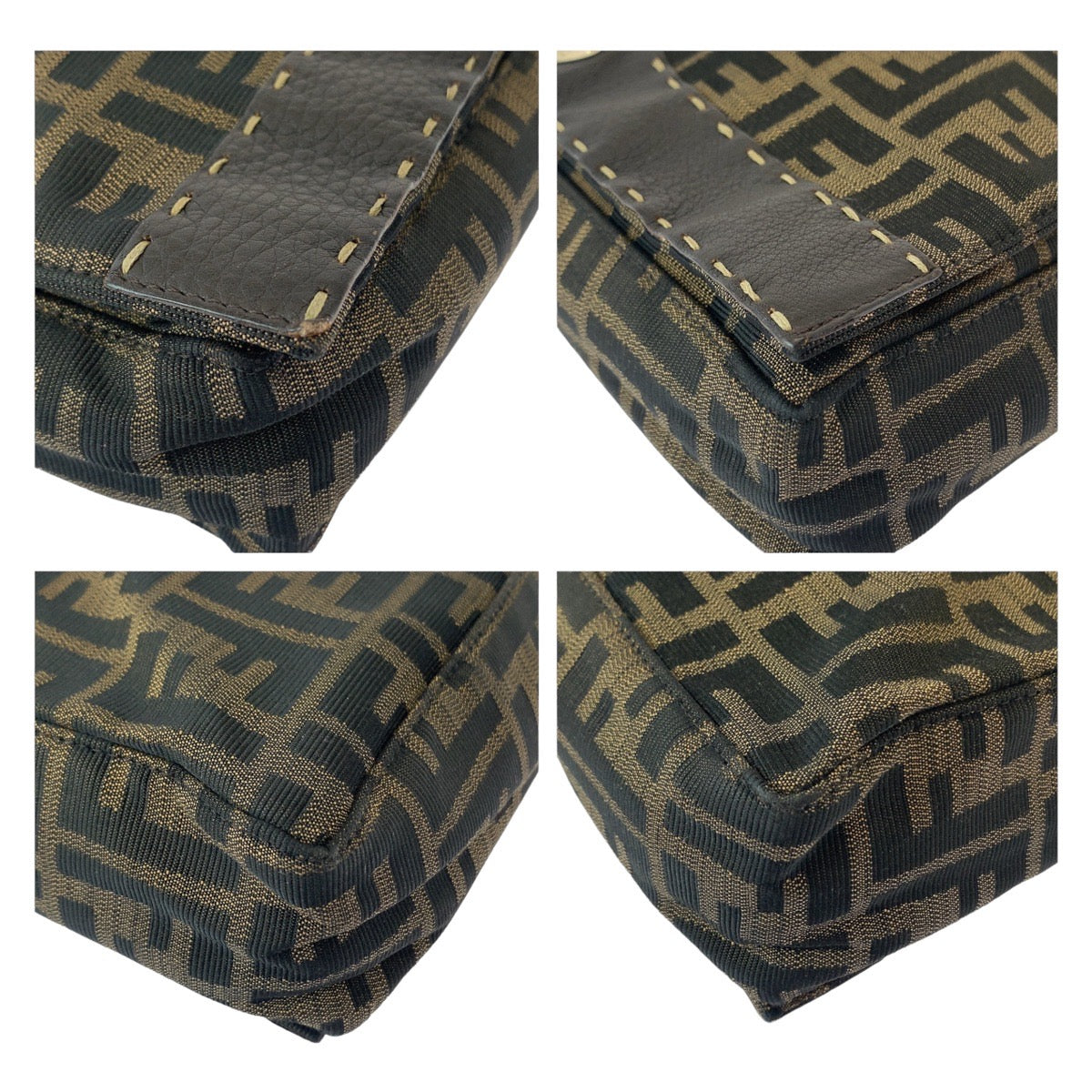 FENDI Shoulder Bag canvas Brown Gold Metal Zucca
