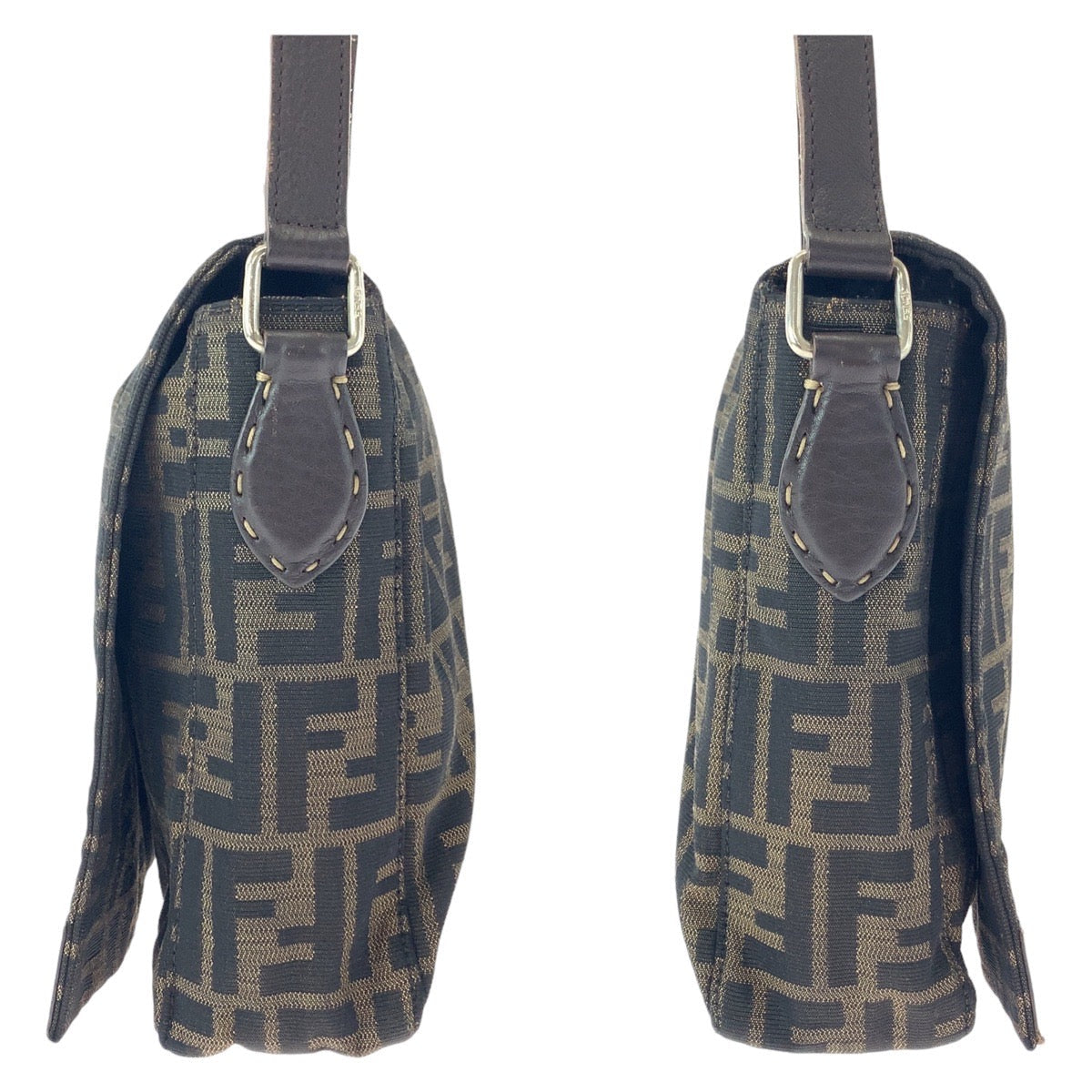 FENDI Shoulder Bag canvas Brown Gold Metal Zucca