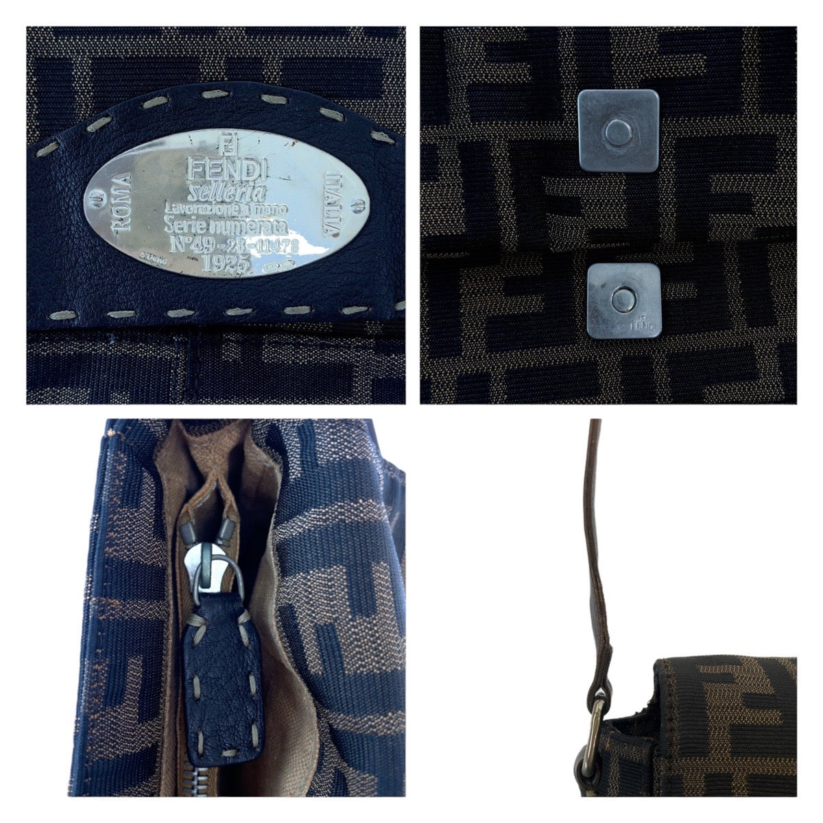 FENDI Shoulder Bag canvas Brown Gold Metal Zucca