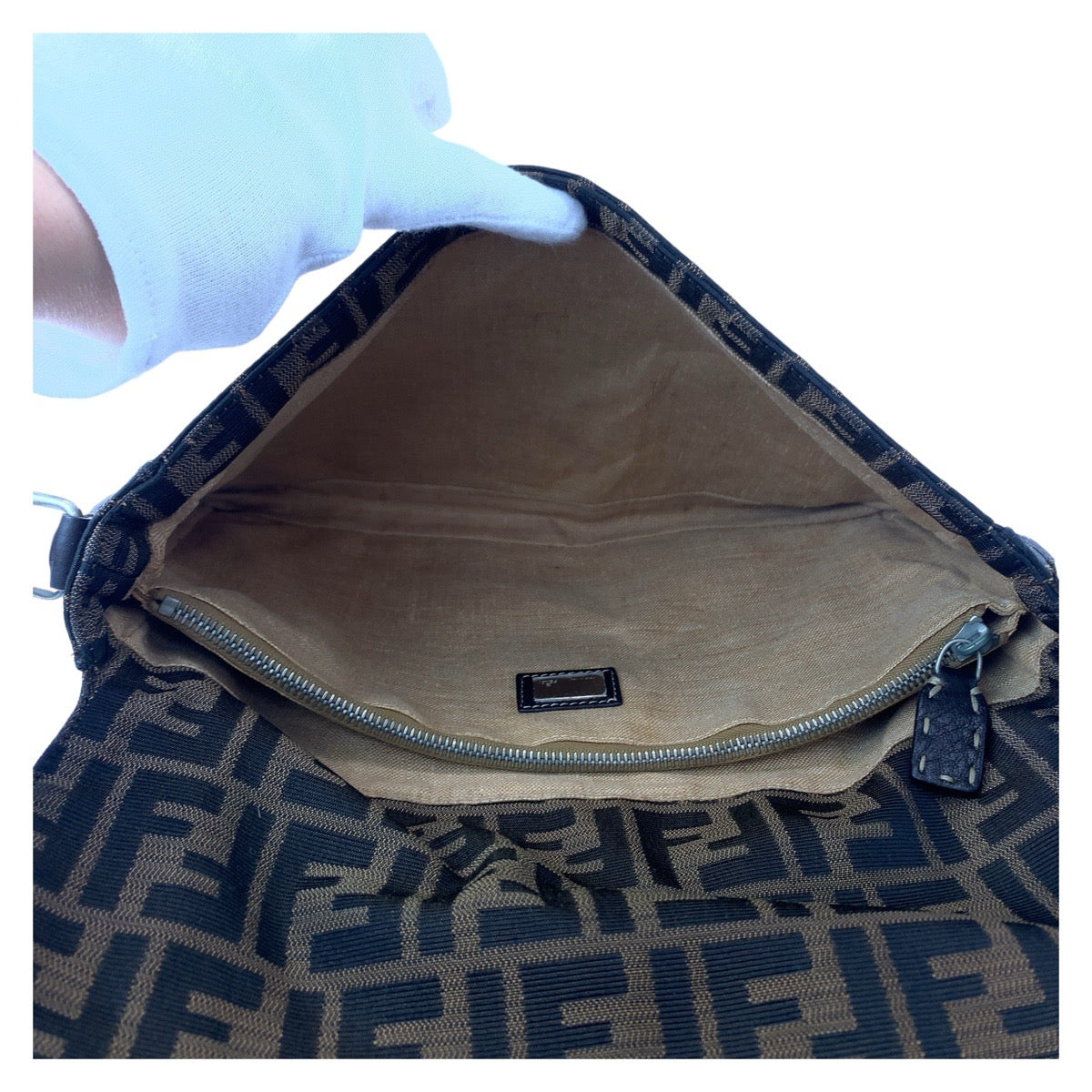 FENDI Shoulder Bag canvas Brown Gold Metal Zucca