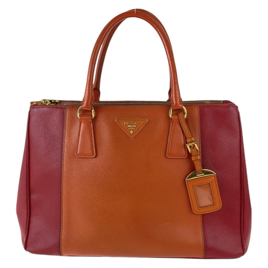 PRADA Handbag leather Orange Red Bicolor Gold Metal Safiano Triangle With logo
