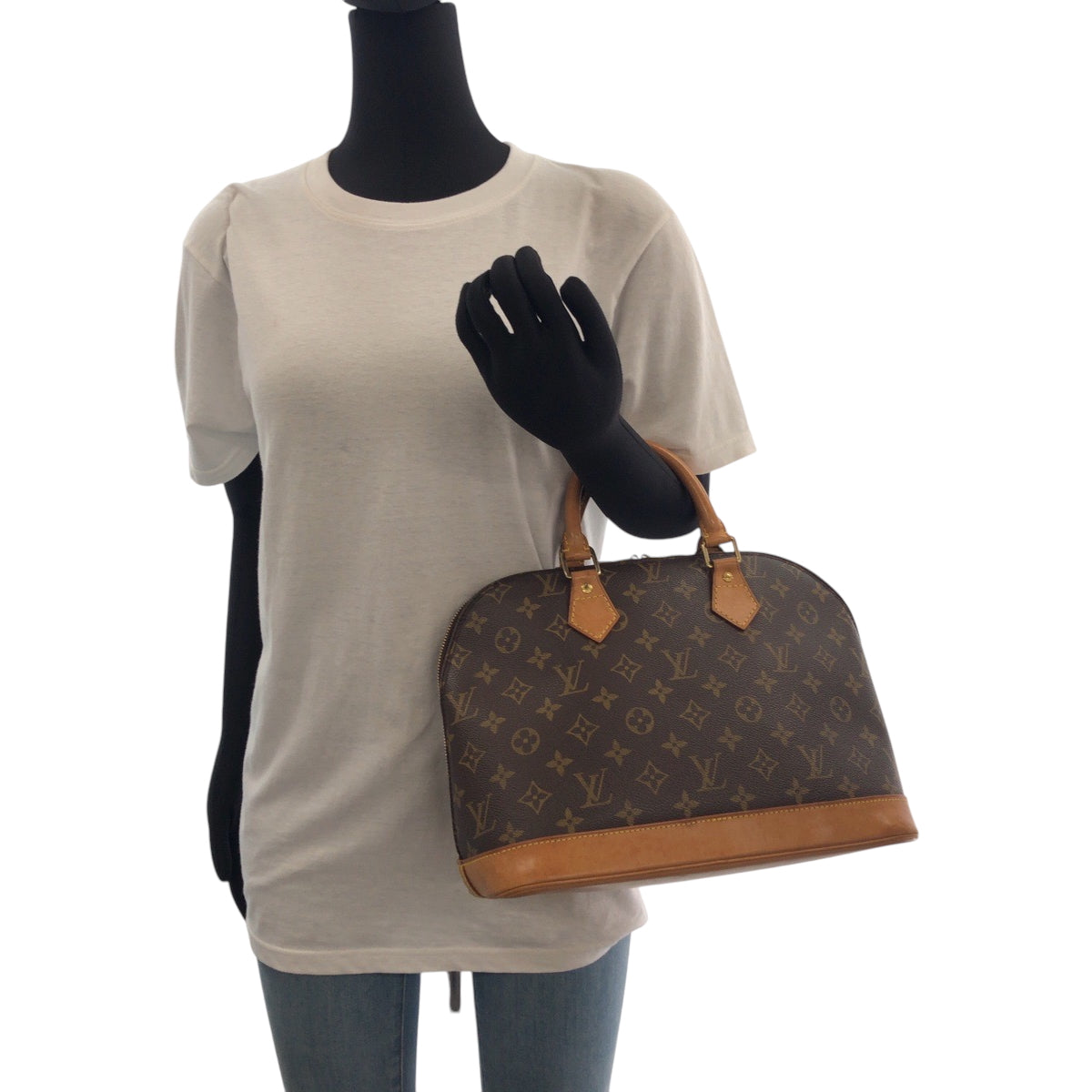LOUIS VUITTON Handbag M51130 PVC Brown Gold Metal Monogram Alma