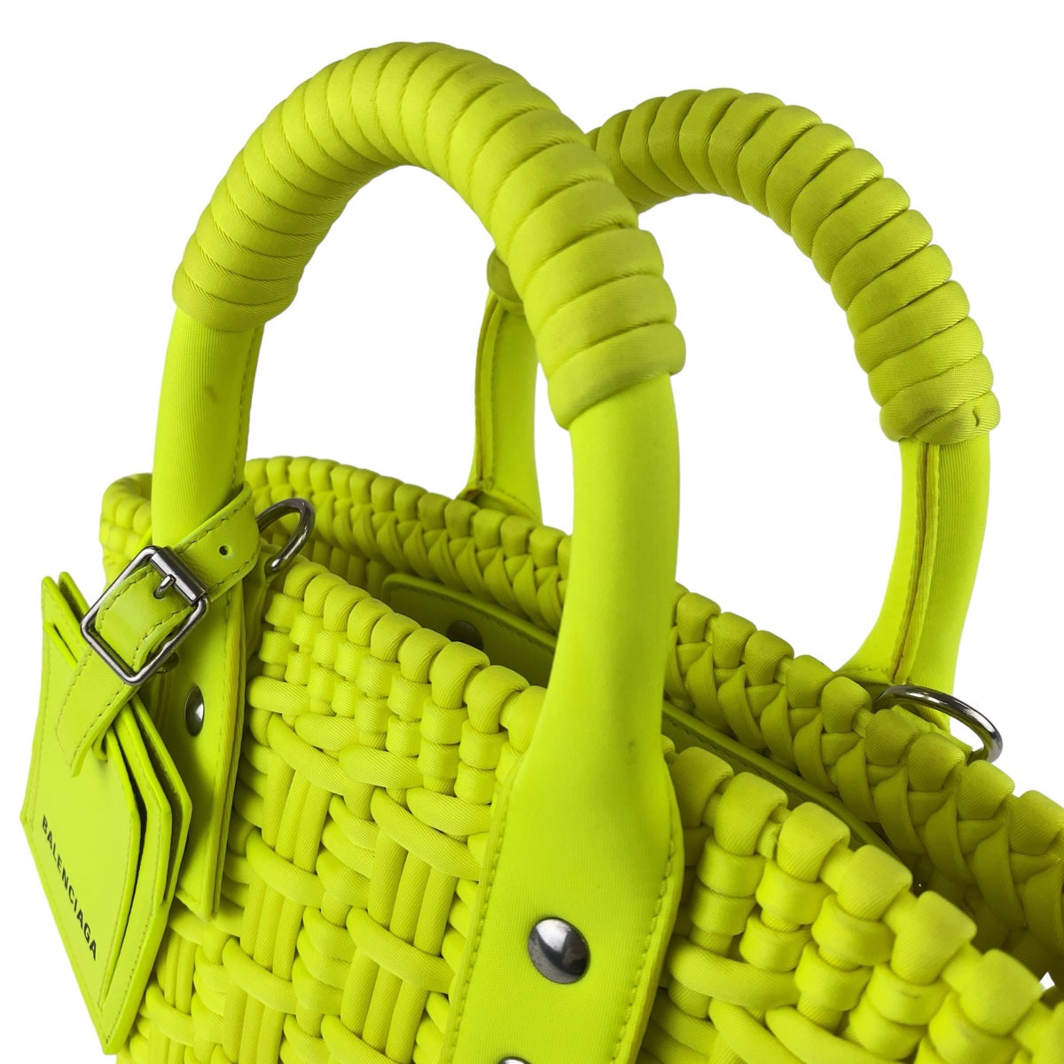 BALENCIAGA Shoulder Bag Nylon Neon Yellow SilverMetal Bistro XXS