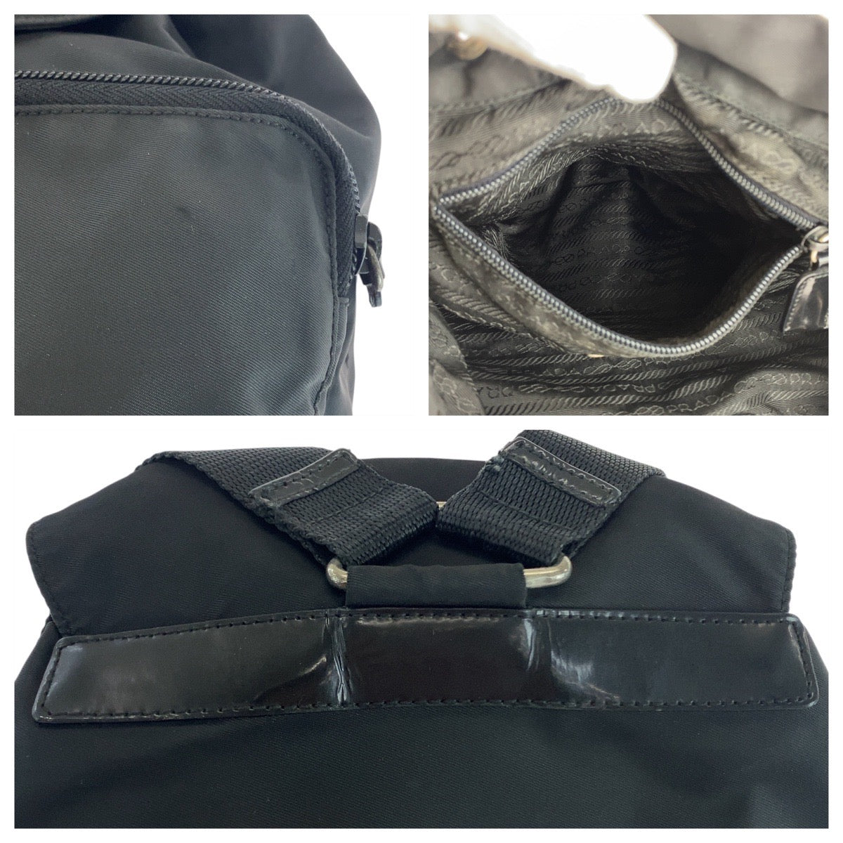 PRADA Backpack Nylon Black SilverMetal Test Triangle With logo