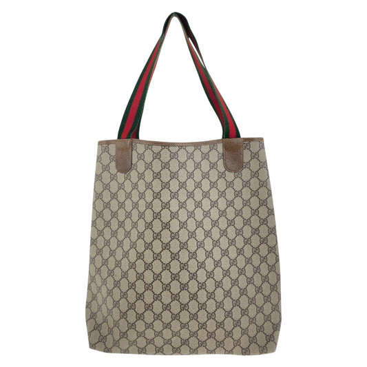 GUCCI Tote Bag 378 02 003 GG Supreme Canvas Beige Multicolor Gold Metal Old Gucci Shelly Line