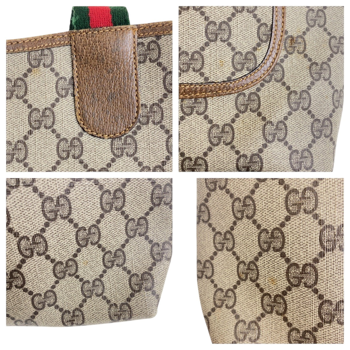 GUCCI Tote Bag 378 02 003 GG Supreme Canvas Beige Multicolor Gold Metal Old Gucci Shelly Line