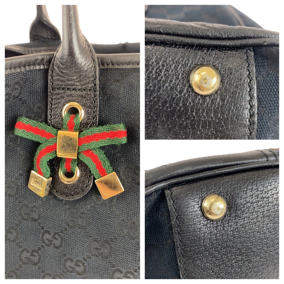 GUCCI Tote Bag 163805 GG canvas Black GoldMetal Sherry Line Princess
