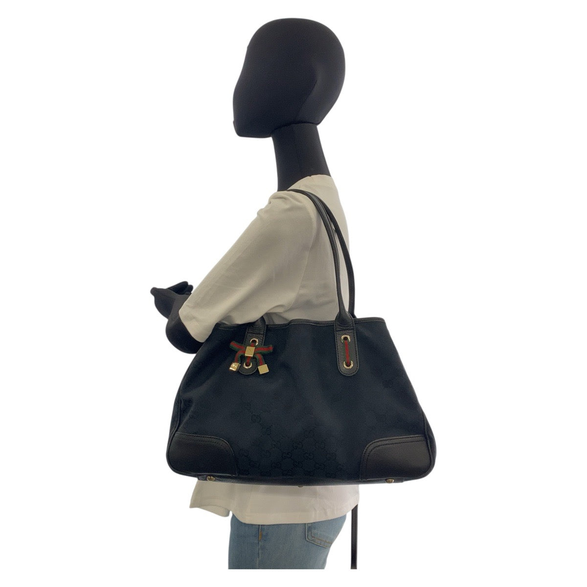GUCCI Tote Bag 163805 GG canvas Black GoldMetal Sherry Line Princess