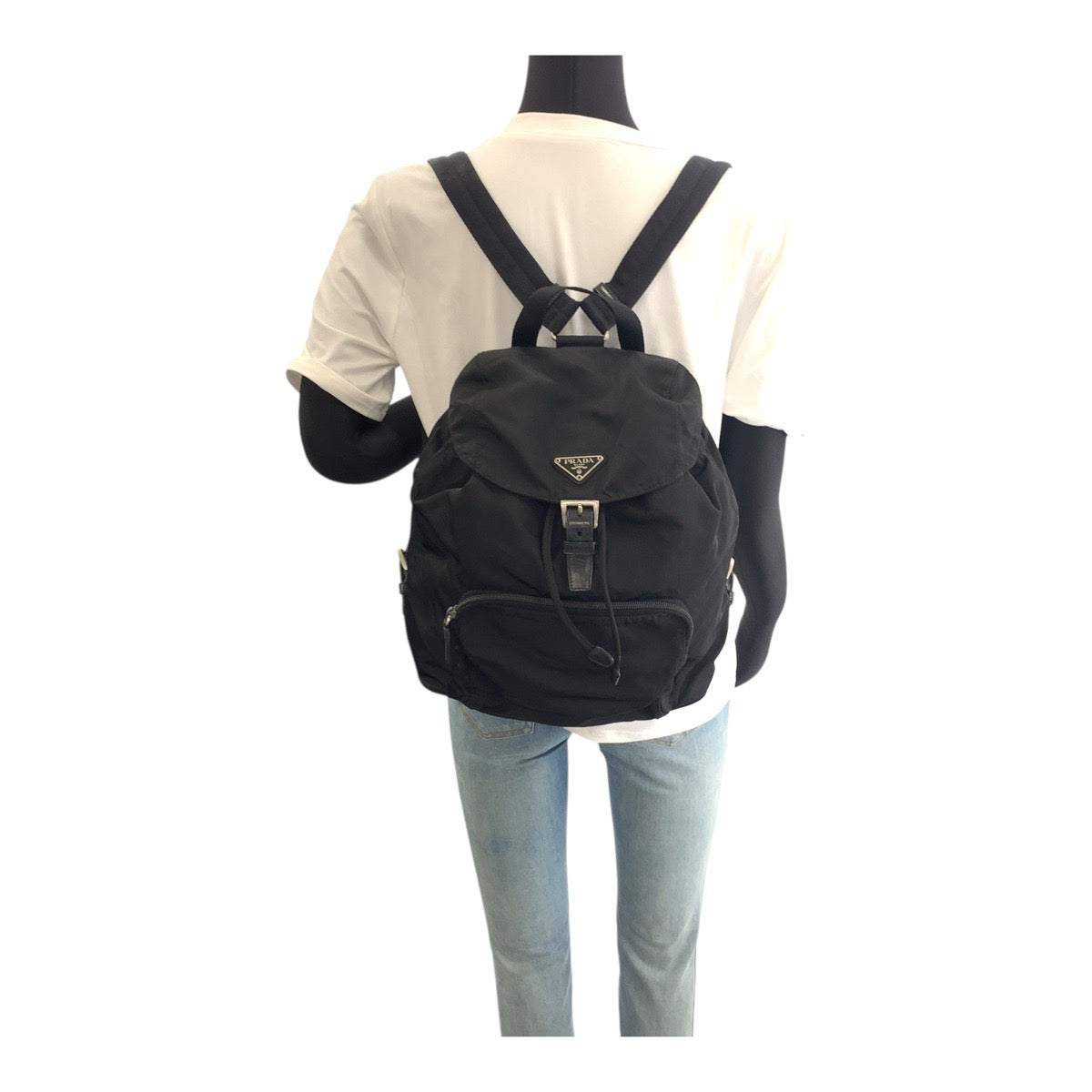 PRADA Backpack Nylon Black SilverMetal Test Triangle With logo