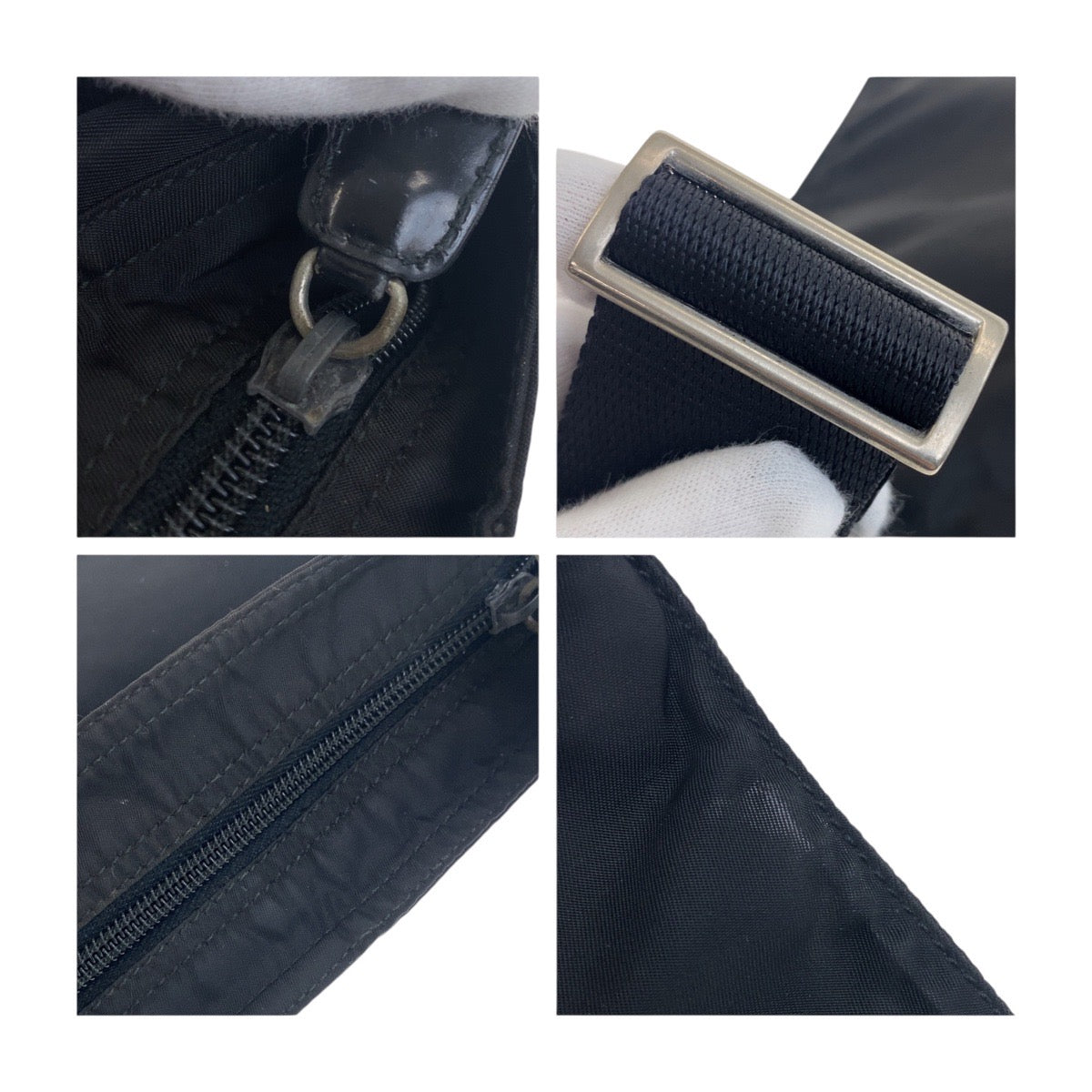 PRADA Shoulder Bag Nylon Black SilverMetal Test Triangle With logo