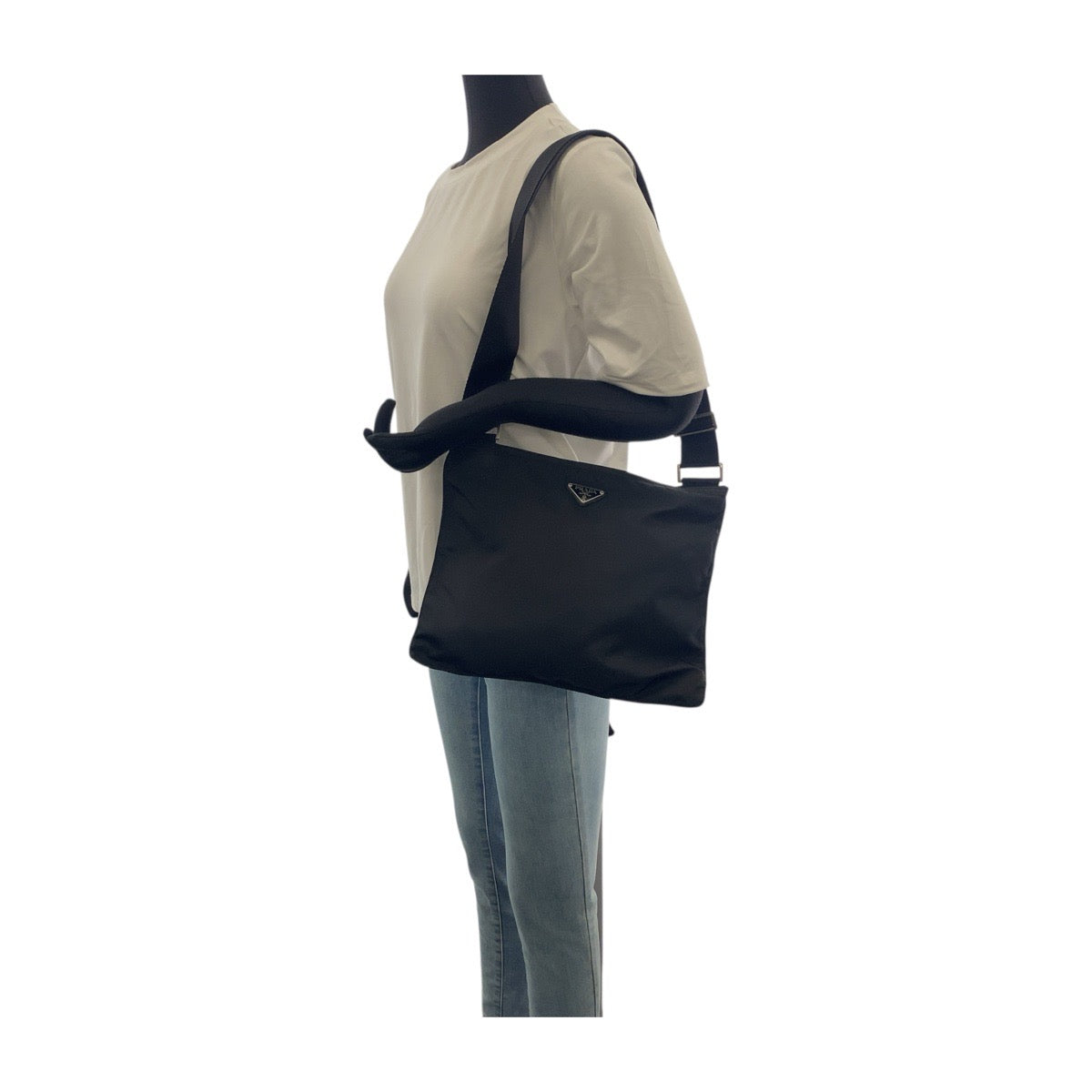 PRADA Shoulder Bag Nylon Black SilverMetal Test Triangle With logo
