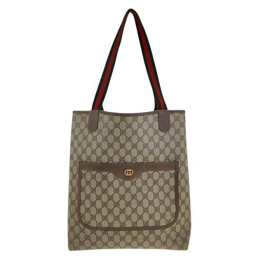 GUCCI Tote Bag 002 58 6487 GG Supreme Canvas Beige Multicolor Gold Metal Old Gucci Shelly Line