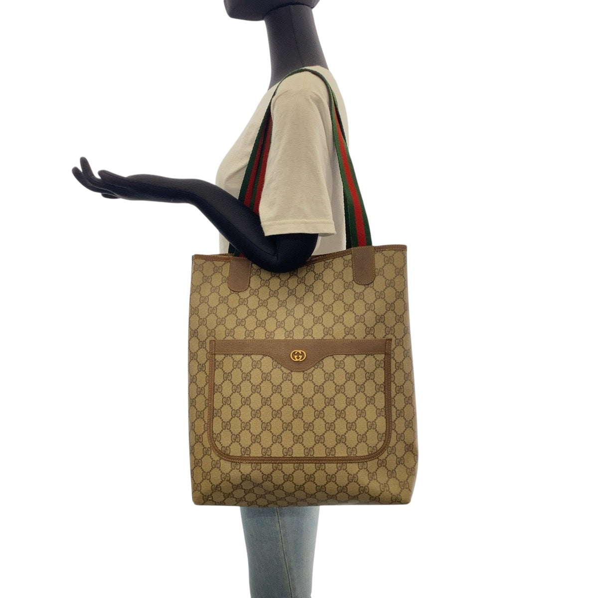 GUCCI Tote Bag 002 58 6487 GG Supreme Canvas Beige Multicolor Gold Metal Old Gucci Shelly Line