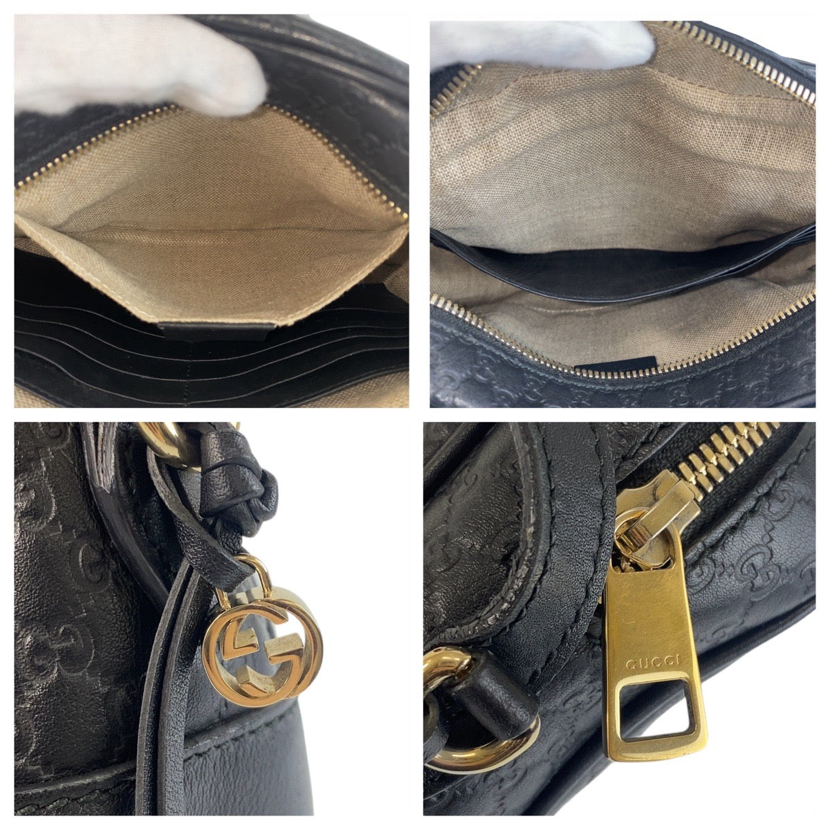 GUCCI Shoulder Bag 449418 leather Black GoldMetal Micro Guccissima Interlocking