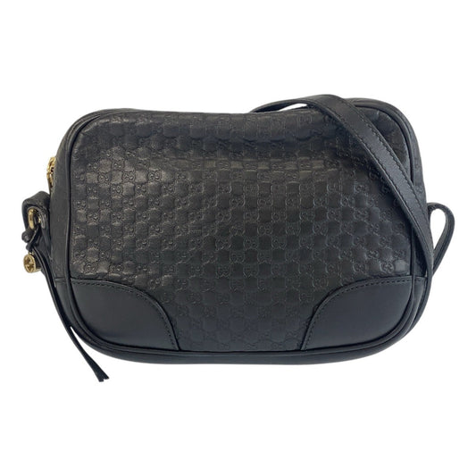 GUCCI Shoulder Bag 449418 leather Black GoldMetal Micro Guccissima Interlocking