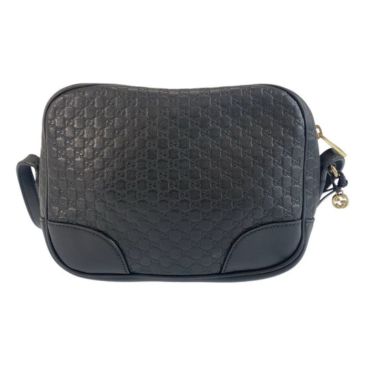 GUCCI Shoulder Bag 449418 leather Black GoldMetal Micro Guccissima Interlocking