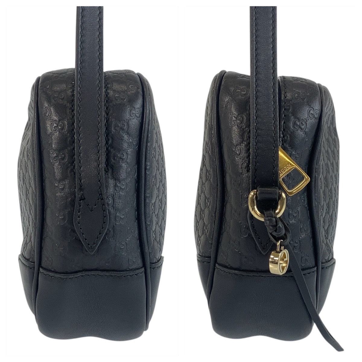 GUCCI Shoulder Bag 449418 leather Black GoldMetal Micro Guccissima Interlocking
