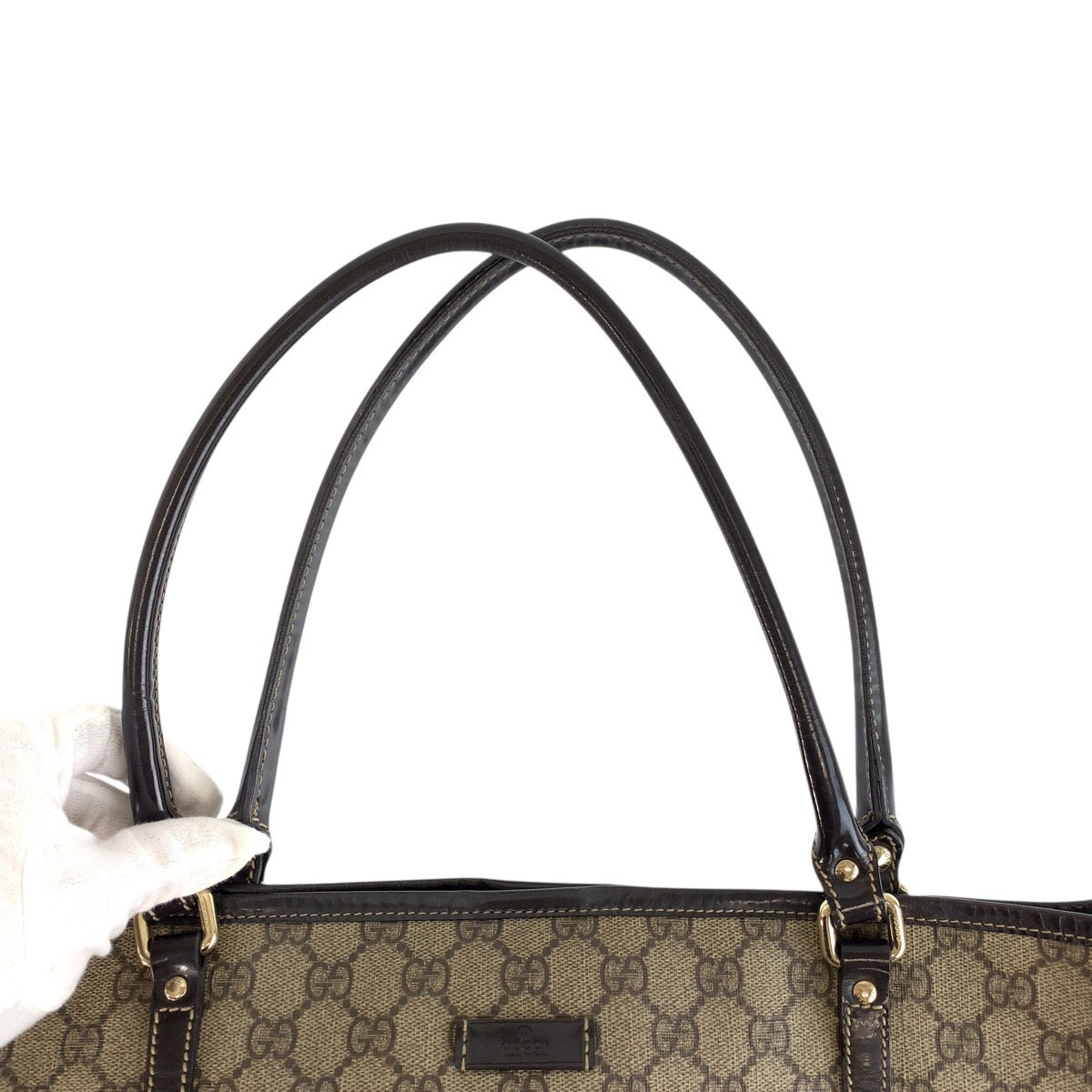 GUCCI Tote Bag 197953 GG Supreme Canvas Brown Gold Metal