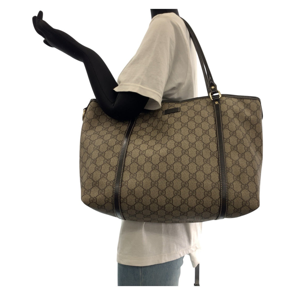 GUCCI Tote Bag 197953 GG Supreme Canvas Brown Gold Metal