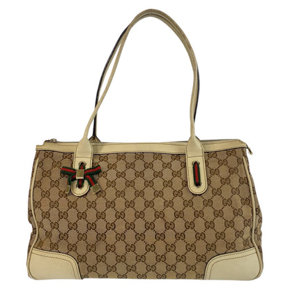 GUCCI Tote Bag 177052 GG canvas Beige Ivory Gold Metal Prince Shelley Line