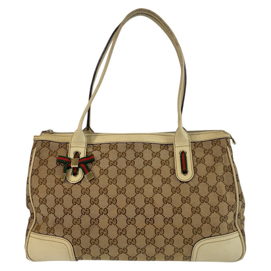 GUCCI Tote Bag 177052 GG canvas Beige Ivory Gold Metal Prince Shelley Line