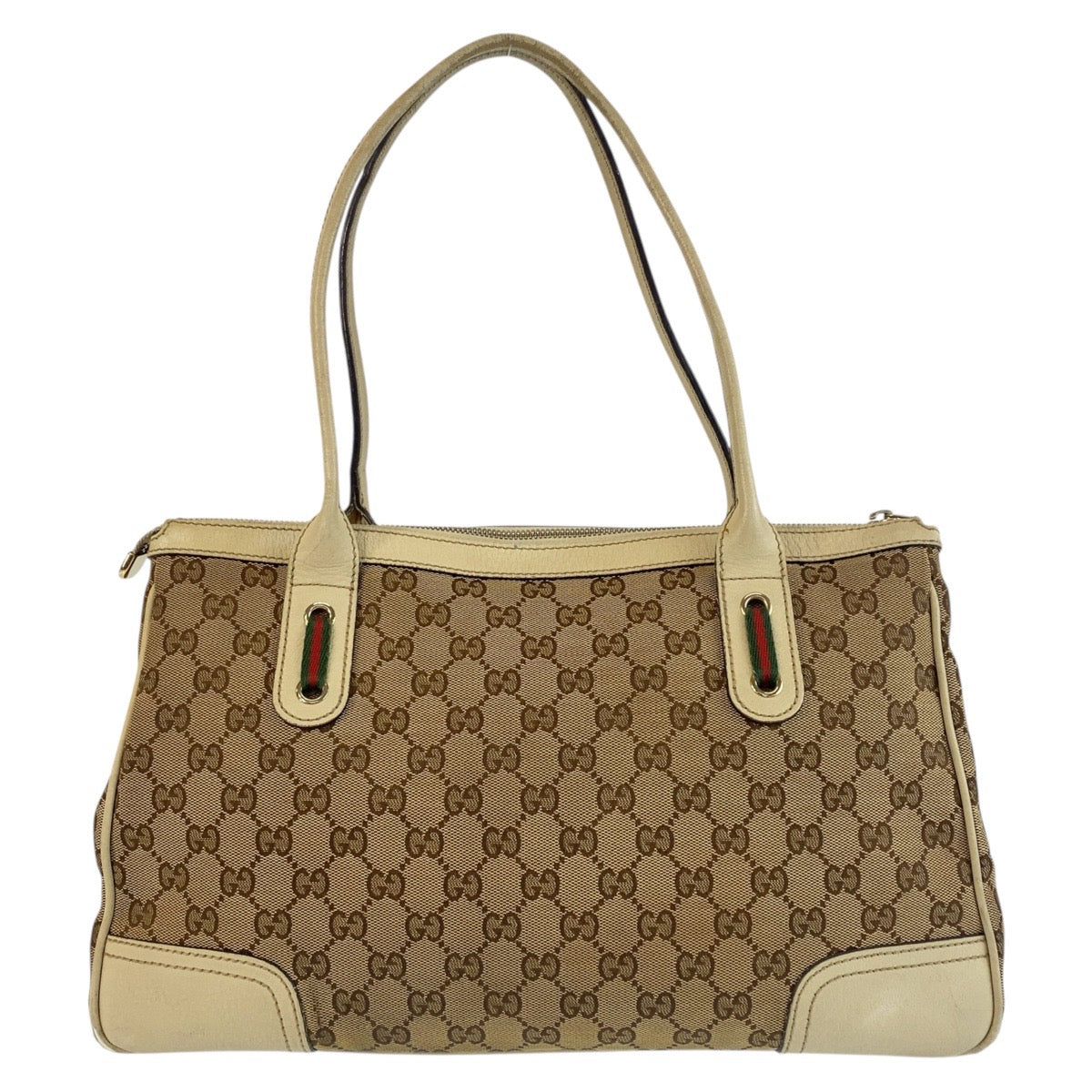 GUCCI Tote Bag 177052 GG canvas Beige Ivory Gold Metal Prince Shelley Line