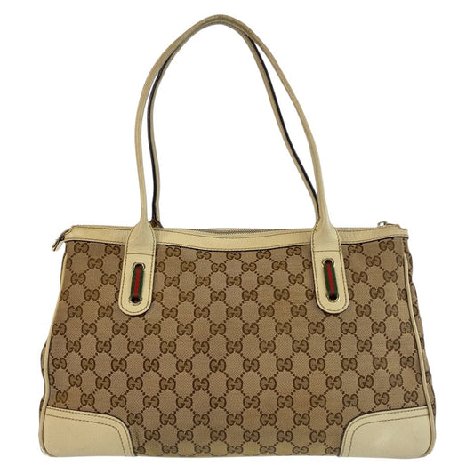 GUCCI Tote Bag 177052 GG canvas Beige Ivory Gold Metal Prince Shelley Line