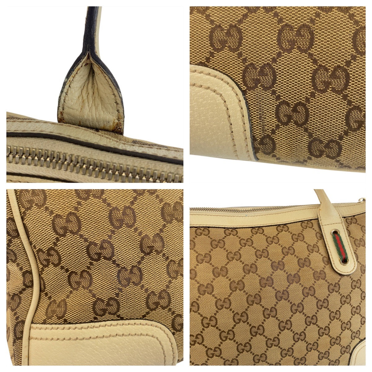GUCCI Tote Bag 177052 GG canvas Beige Ivory Gold Metal Prince Shelley Line
