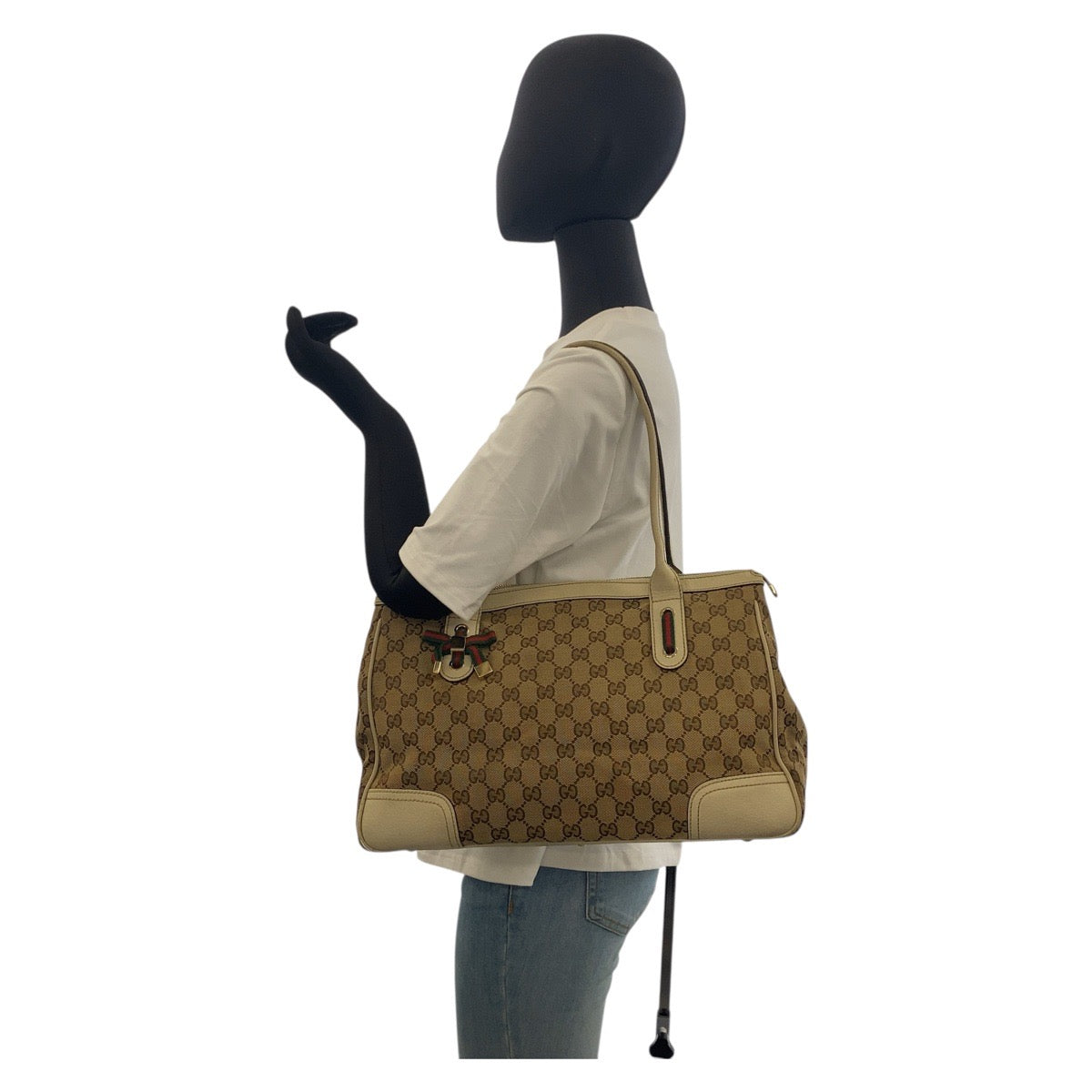 GUCCI Tote Bag 177052 GG canvas Beige Ivory Gold Metal Prince Shelley Line