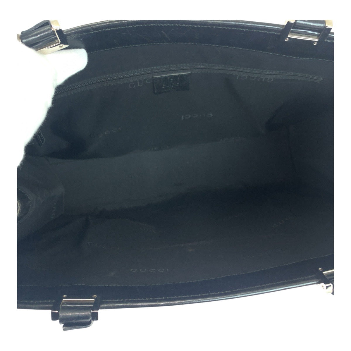 GUCCI Tote Bag 002 1074 GG canvas Black SilverMetal Jackie