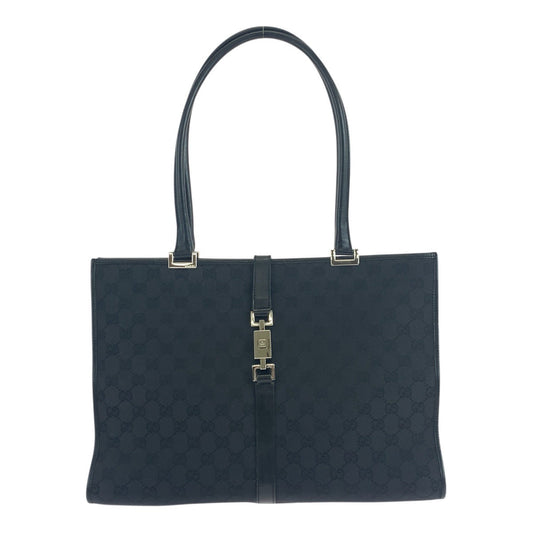 GUCCI Tote Bag 002 1074 GG canvas Black SilverMetal Jackie