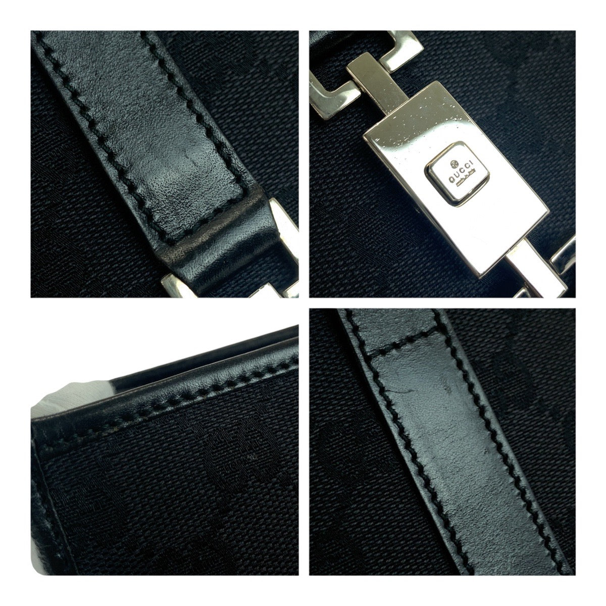 GUCCI Tote Bag 002 1074 GG canvas Black SilverMetal Jackie