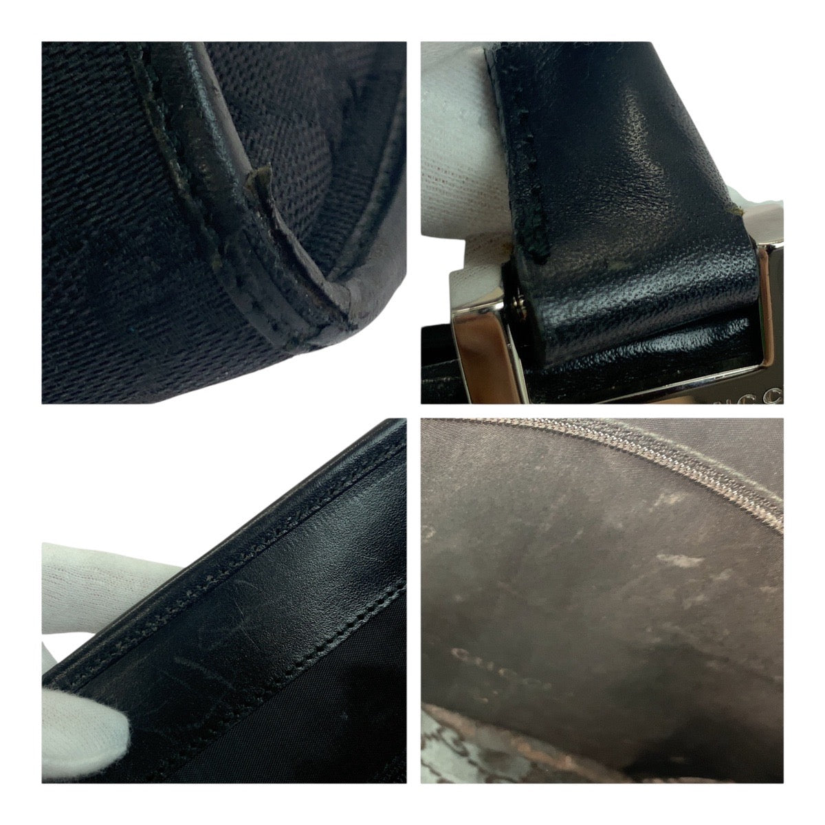 GUCCI Tote Bag 002 1074 GG canvas Black SilverMetal Jackie