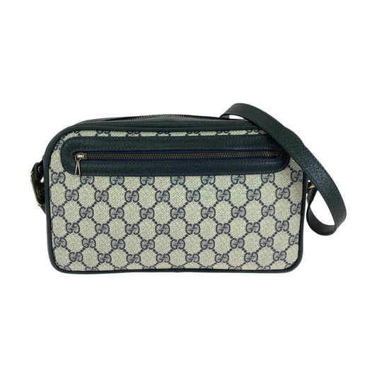 GUCCI Shoulder Bag 001 067 1282 0 GG Supreme Canvas Gray Navy Gold Metal