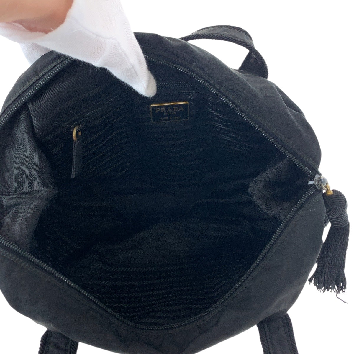 PRADA Shoulder Bag Nylon Black SilverMetal Test logo