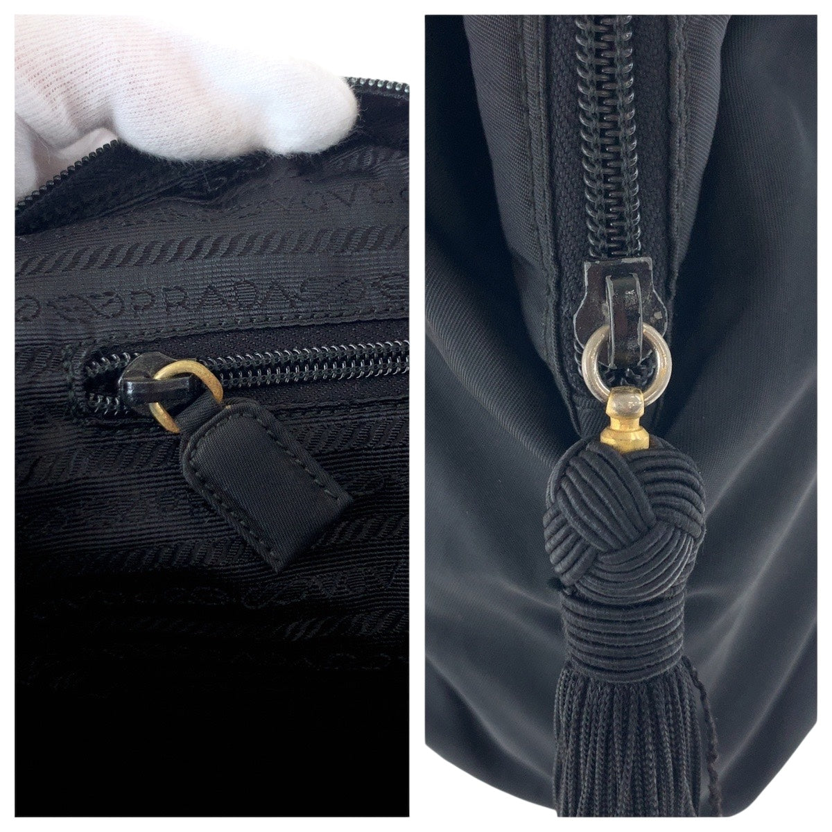 PRADA Shoulder Bag Nylon Black SilverMetal Test logo
