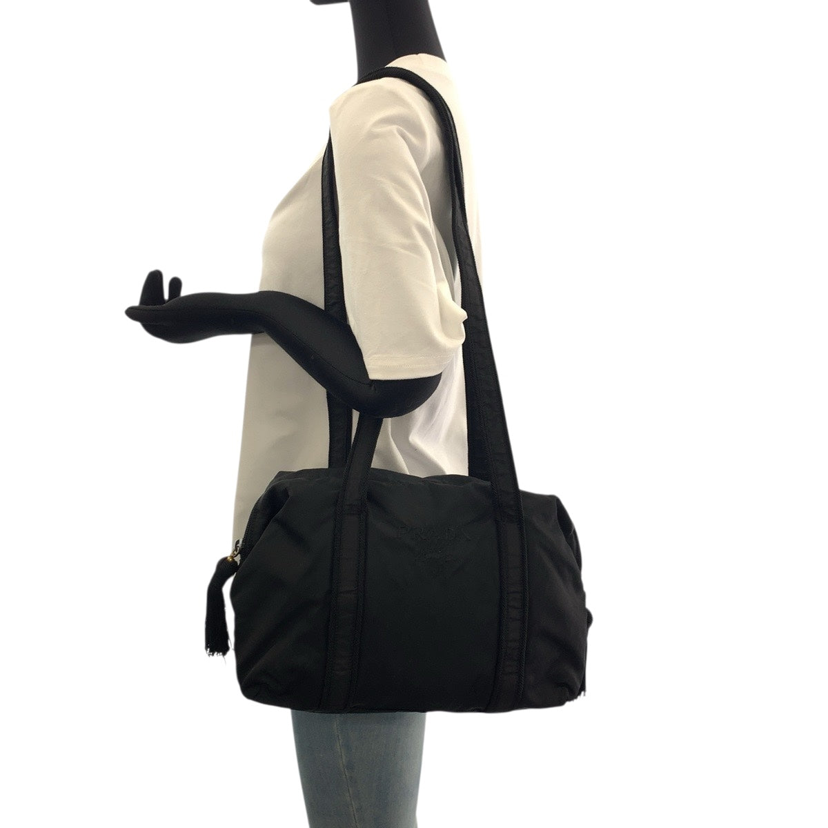 PRADA Shoulder Bag Nylon Black SilverMetal Test logo