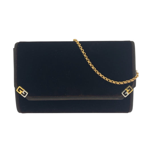 GUCCI Shoulder Bag Velor Brown Old Gucci Double G