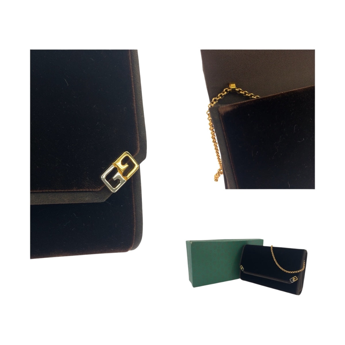 GUCCI Shoulder Bag Velor Brown Old Gucci Double G