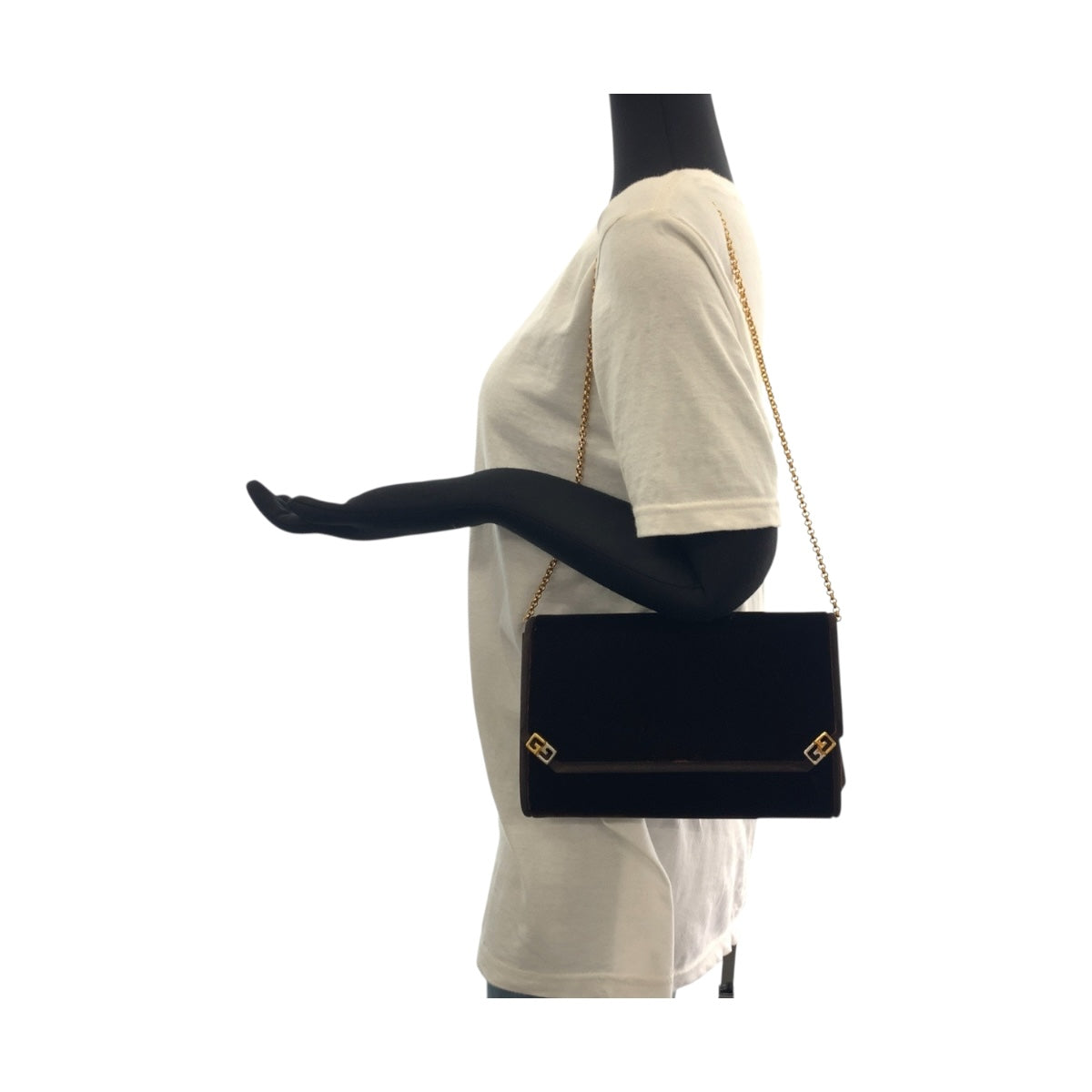 GUCCI Shoulder Bag Velor Brown Old Gucci Double G