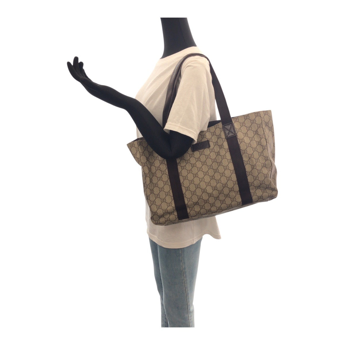 GUCCI Tote Bag 141624 GG Supreme Canvas Beige dark brown